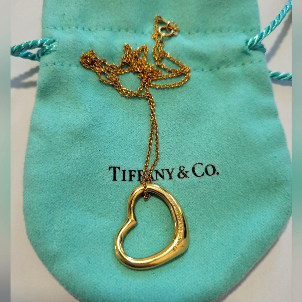 Authentic Tiffany Elsa Peretti Open Heart Necklace in 18K(750) YG [Big pendant]